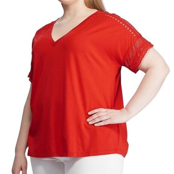 (NWT) Lauren Ralph Lauren Women's Red V-Neck Lace/Crochet Top Plus Size 2X - Picture 2 of 12